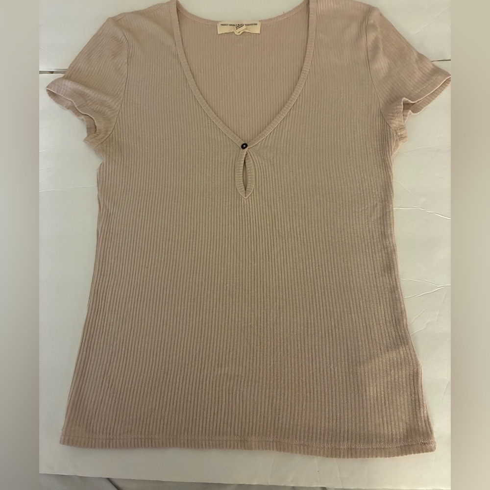 Project Social T Urban Outfitters Ribbed T shirt M Blush Keyhole Y2K Grunge Soft